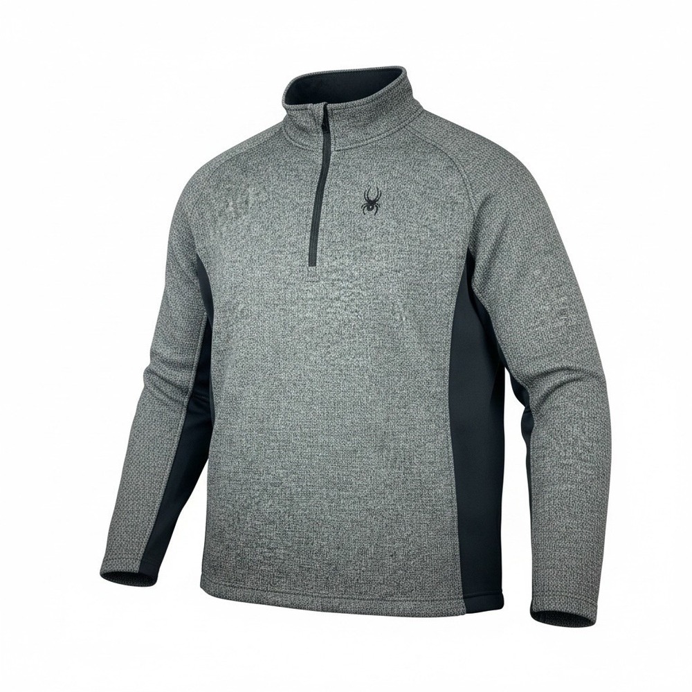 Spyder Men's Pullover Sweater Fleece Jacket XL Gray Black 1/4 Zip Long Sleeve